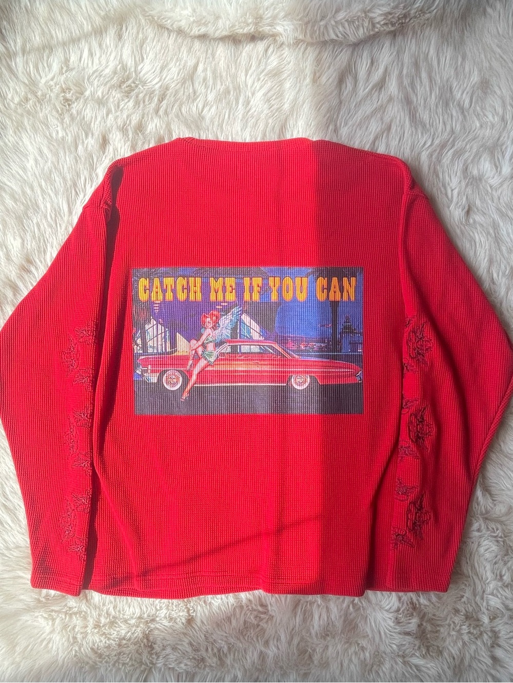 Boys Lie Red Thermal with Graphic 'Catch Me If You Can' Back Print